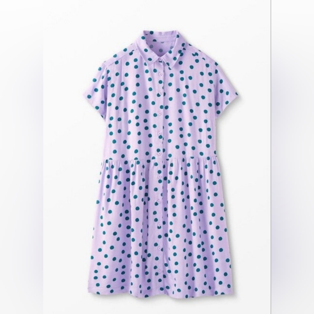 Hanna Andersson Women's Woven Shirt Dress Green Polka Dot On Sweet Lavender Sz M